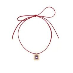 Amethyst and Red Leather Candy Necklace