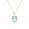 Aquamarine and Diamond Frog Necklace in Yellow Gold