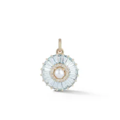 Aquamarine and Pearl Emily Charm in Yellow Gold