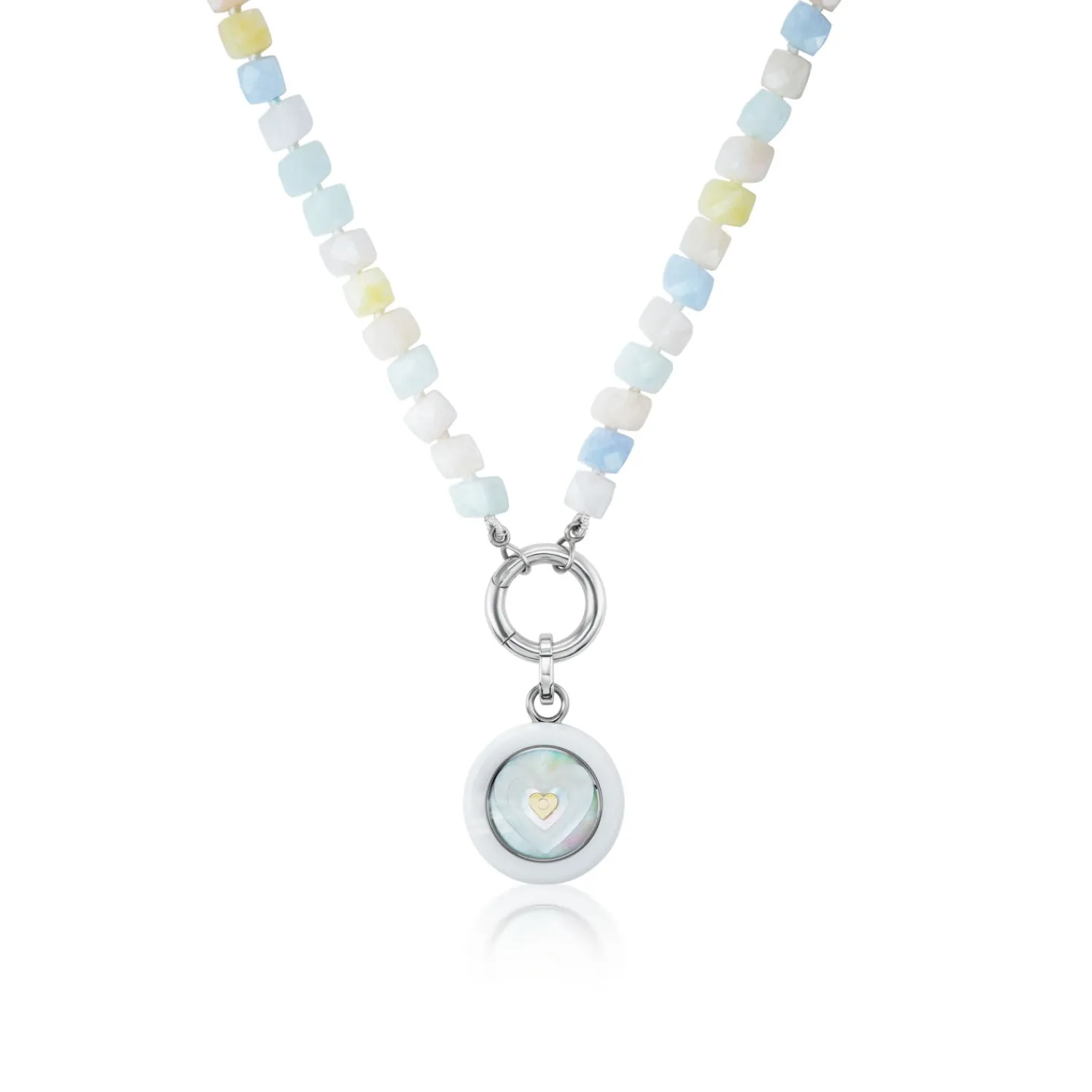 Aquamarine and Pink Quartz Carpe Diem Necklace in Titanium and Ceramic
