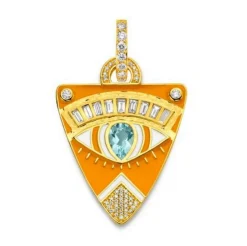 Aquamarine and White Diamond Clementine Guitar Pick Pendant in Yellow gold