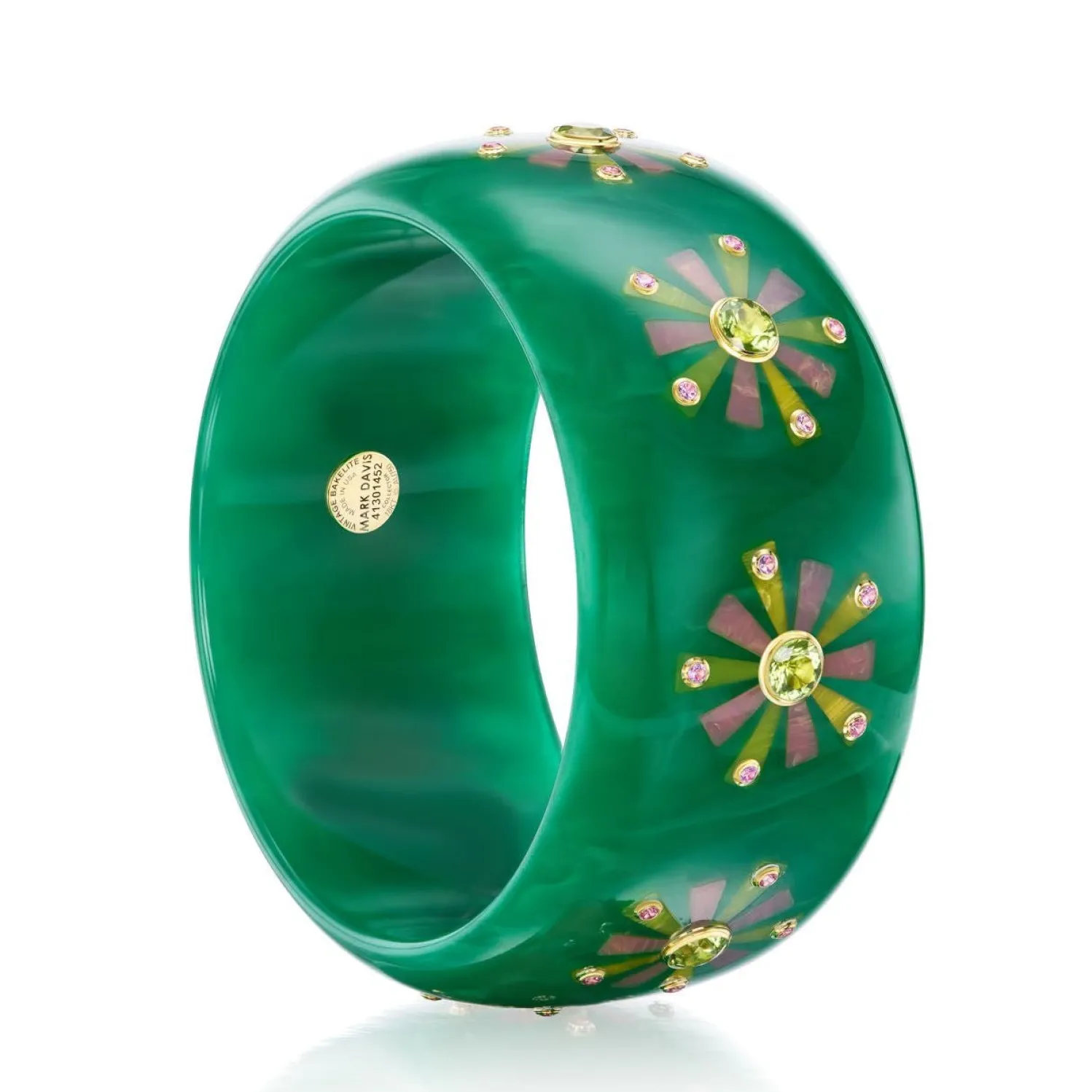 Bakelite Bracelet with Peridot and Pink Sapphire
