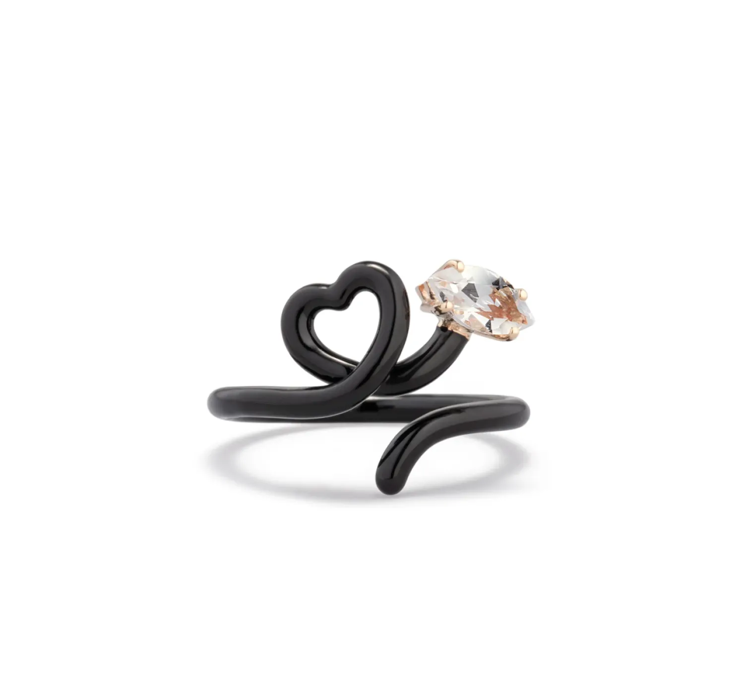 Black Baby Vine Heart Ring with Rock Crystal