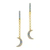 Blue Sapphire and Tanzanite Moon Drop Earrings in Yellow Gold