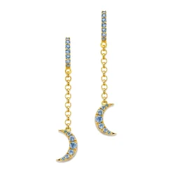 Blue Sapphire and Tanzanite Moon Drop Earrings in Yellow Gold