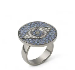 Blue Sapphire and White Diamond Dawn Ring in White Gold