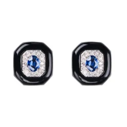Blue Sapphire and White Diamond Oui Studs in White Gold