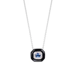 Blue Sapphire and White Diamond Oui Pendant in White Gold