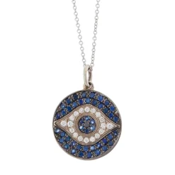 Blue Sapphire Little Dawn Eye Pendant in Blackened White Gold