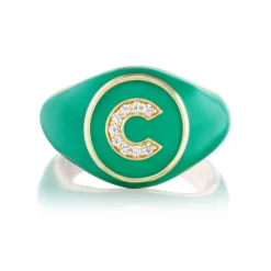 C Signet Ring with Diamonds