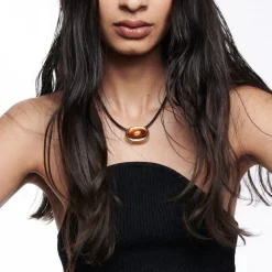 Cabochon Citrine Scuba Choker Necklace in Yellow Gold