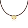 Cabochon Opal Scuba Choker in Black Leather and Yellow Gold