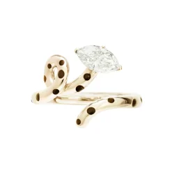 Champagne Diamond Baby Vine Polka Dot Ring in Yellow Gold