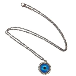 Champagne Diamond Deep Blue Eye Necklace in Blackened White Gold