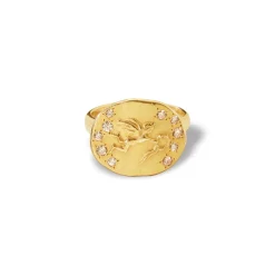 Champagne Diamond Flying Eros Ring in Yellow Gold
