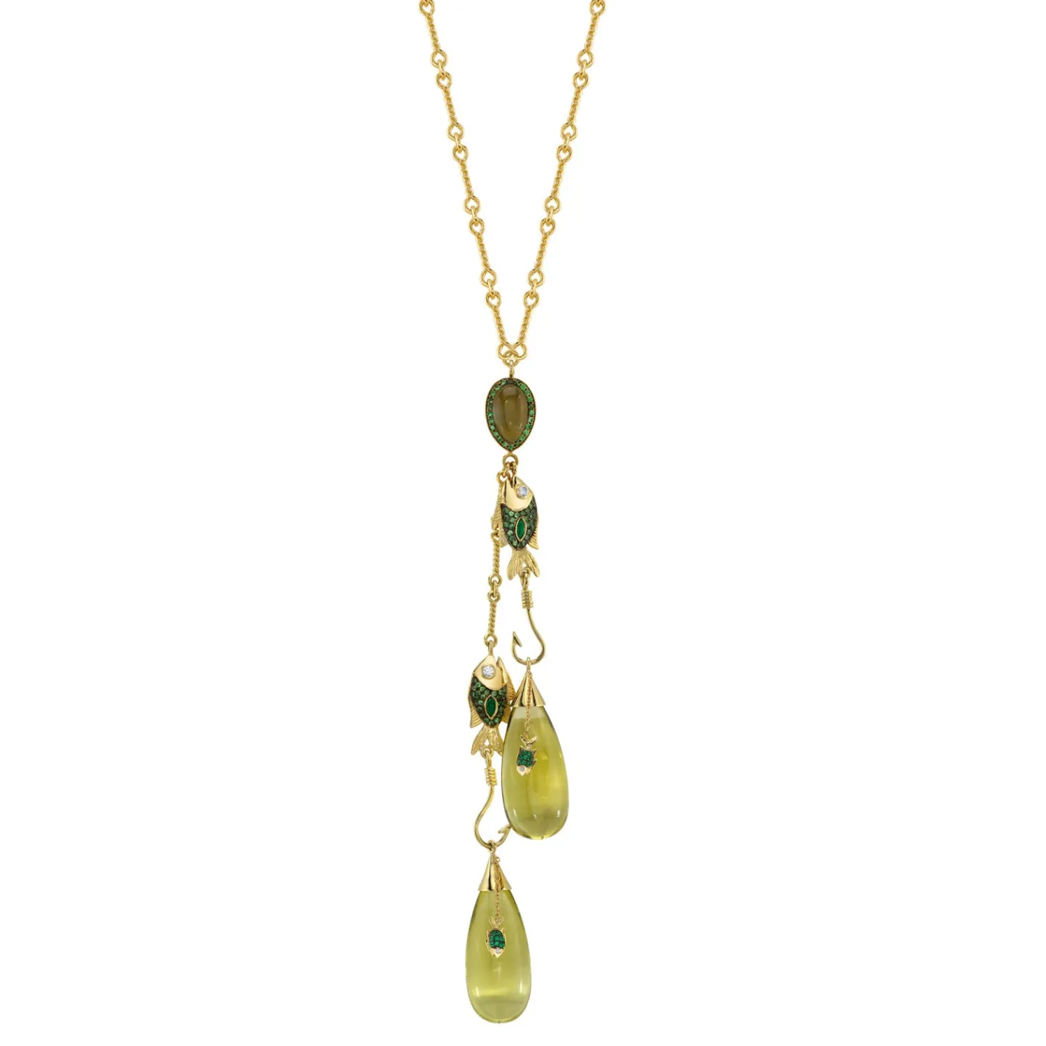 Citrine and Mixed Gemstone Big Catch Necklace in Yellow Gold
