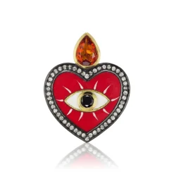 Citrine Diamond Evil Eye Heart Charm