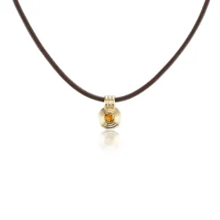 Citrine Ripple Choker in Brown Leather and Yellow Gold