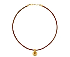 Citrine Ripple Choker in Brown Leather and Yellow Gold