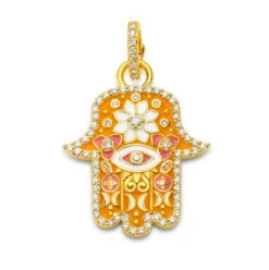 Clementine enamel Small Hamsa Pendant with Diamonds