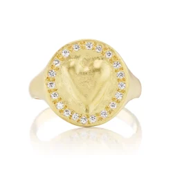 Diamond Heart Coin Ring in Yellow Gold