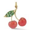 Emerald and Rhodochrosite Sweet Cherry Charm in Yellow Gold
