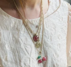 Emerald and Rhodochrosite Sweet Cherry Charm in Yellow Gold