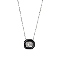 Emerald and White Diamond Oui Necklace in White Gold