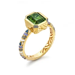 Emerald Cut Green Tourmaline and Yellow Gold Ring