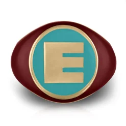 Enamel Square Letter Signet Ring in Yellow Gold