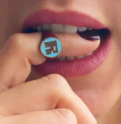 Enamel Square Letter Signet Ring in Yellow Gold