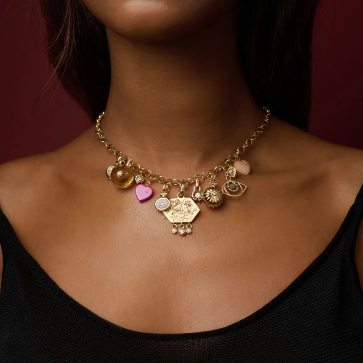 Fancy Color Brown & Orange Diamond Half Halo Heart Charm