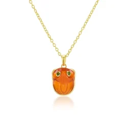 Fire Opal & Emerald Frog Pendant Necklace