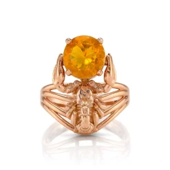 Fire Opal Mini Protective Scorpion Ring in Yellow Gold
