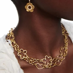Flower Chain Necklace in Yellow Gold