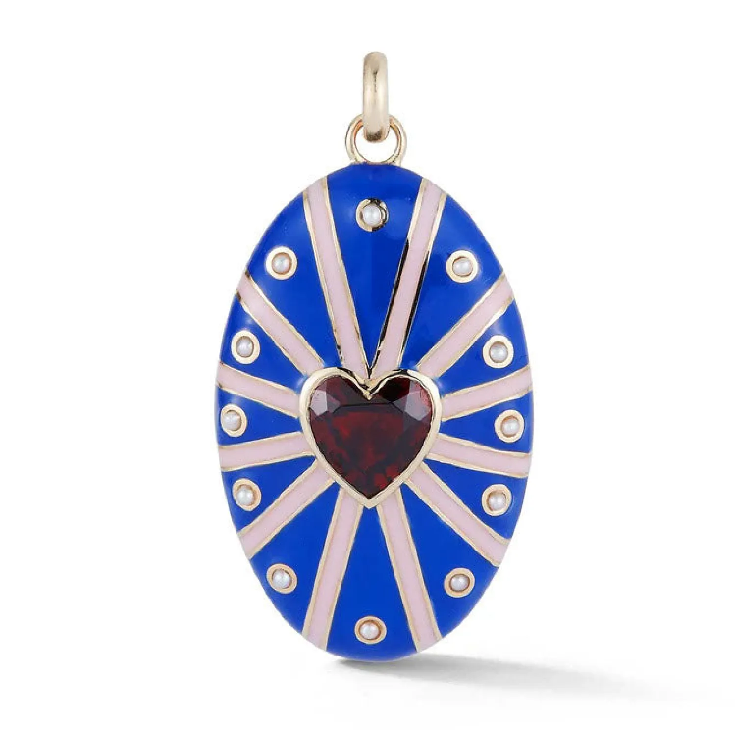 Garnet and White Pearl Eleanor Charm in Yellow Gold