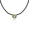 Green Amethyst Scuba Choker in Black Leather and Yellow Gold