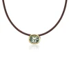 Green Amethyst Scuba Necklace in Brown Leather and Yellow Gold