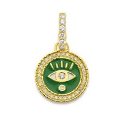 Kelly Green Enamel Evil Eye Coin Pendant with diamonds