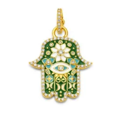 Kelly Green Enamel Small Hamsa Pendant with Diamonds