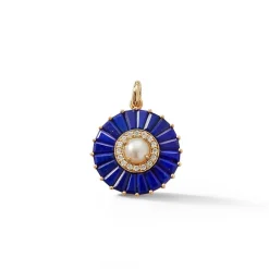 Lapis and White Pearl Emily Charm in Yellow Gold