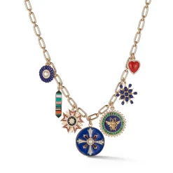 Lapis and White Pearl Emily Charm in Yellow Gold