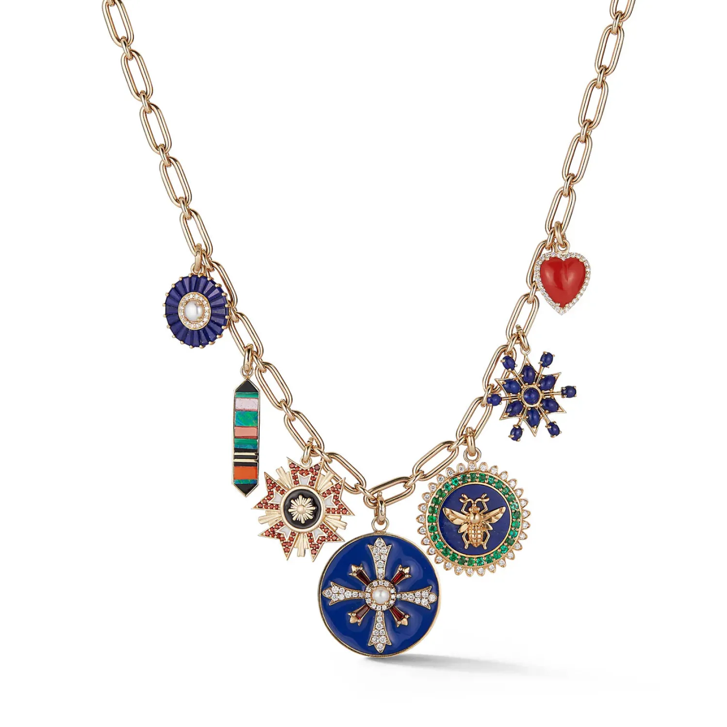 Lapis and White Pearl Emily Charm in Yellow Gold