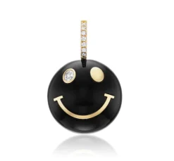 Large Black Onyx and White Diamond Smiley Face Charm