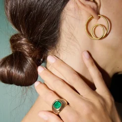 Large Brazilian Emerald Ripple Ring in Yellow Gold