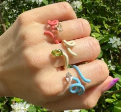 Light Pink Baby Vine Tendril Ring with Rock Crystal