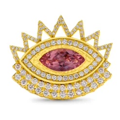 Marquise Cut Morganite and White Diamond Yellow Gold Evil Eye Ring