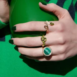 Ora Earth Malachite Adjustable Ring in Yellow Gold