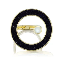 Ora Midnight Aventurine Open Circle Ring in Yellow Gold