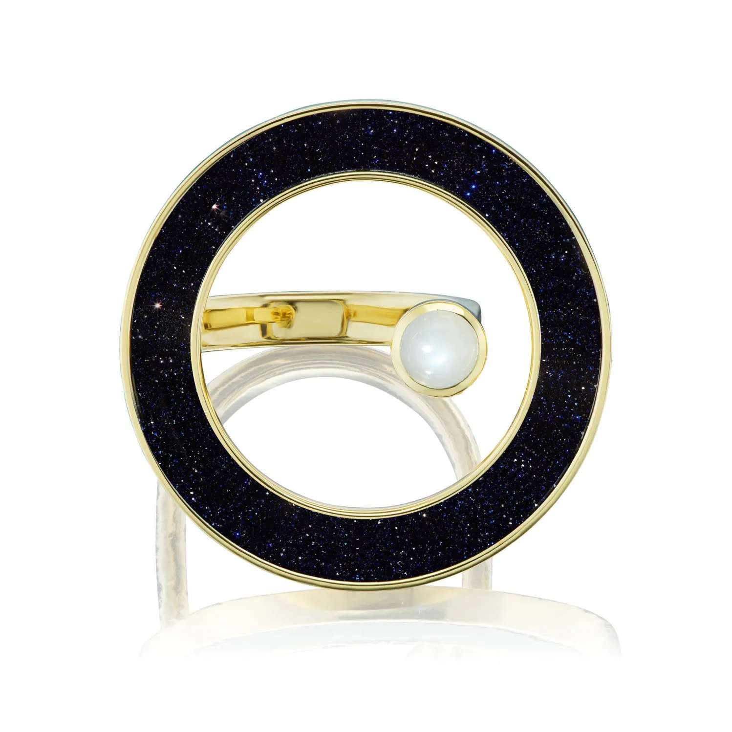 Ora Midnight Aventurine Open Circle Ring in Yellow Gold